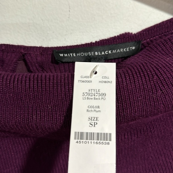 White House Black Market sweater plum purple bow back ribbed small petite - Picture 7 of 7